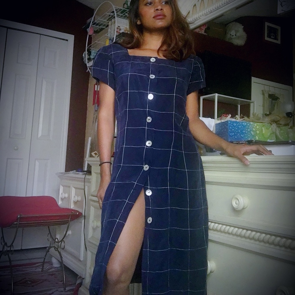 Karin Stevens plaid vintage button dress